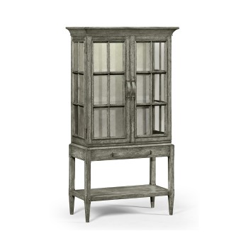 Antique Dark Grey Glazed Display Cabinet with Strap Handles