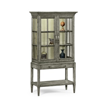 Antique Dark Grey Glazed Display Cabinet with Strap Handles