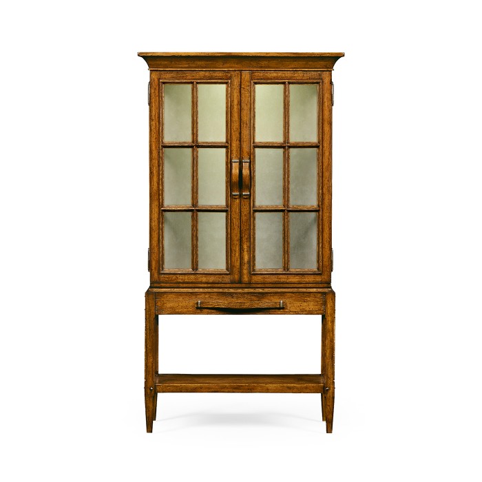 Country Walnut Glazed Display Cabinet with Strap Handles