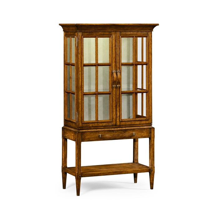 Country Walnut Glazed Display Cabinet with Strap Handles
