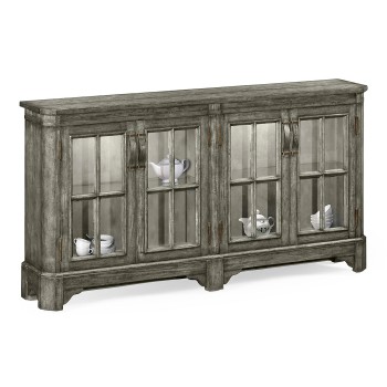 Antique Dark Grey Parquet Welsh Bookcase with Strap Handles