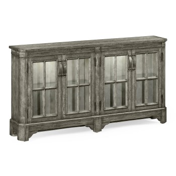 Antique Dark Grey Parquet Welsh Bookcase with Strap Handles