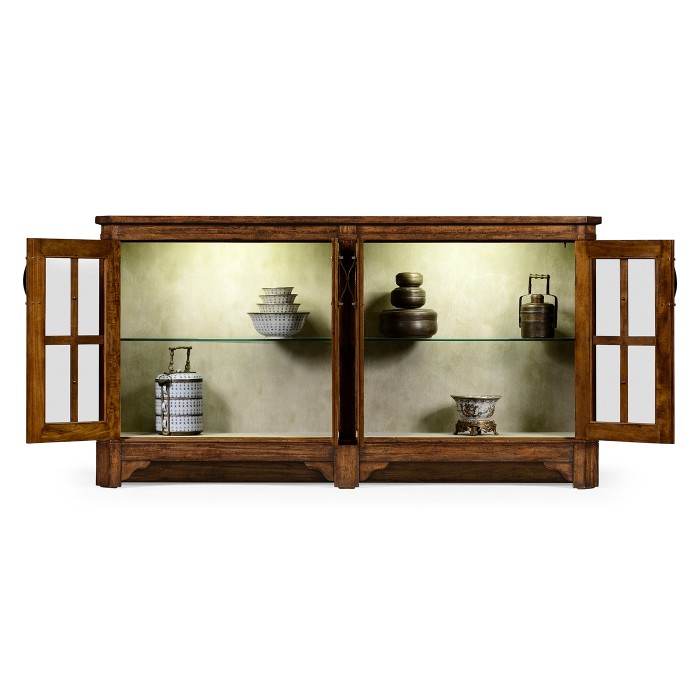 Country Walnut Parquet Welsh Bookcase with Strap Handles