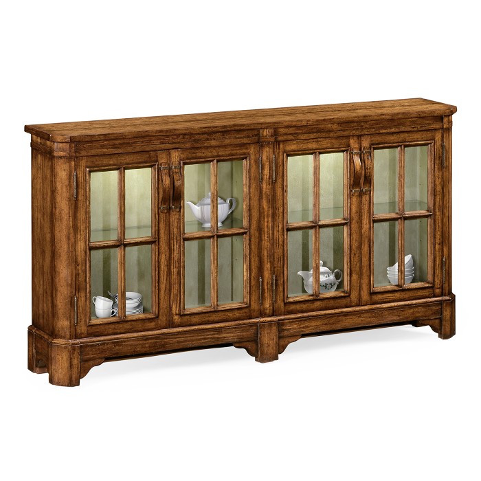 Country Walnut Parquet Welsh Bookcase with Strap Handles