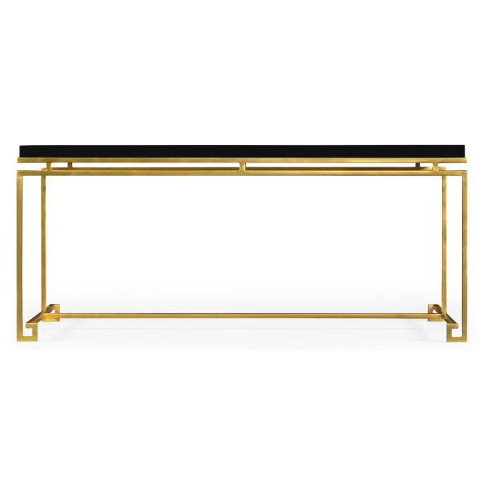 Gilded Iron Rectangular Coffee Table with Smoky Black Top