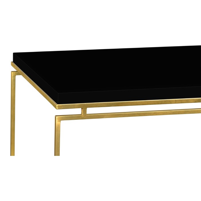 Gilded Iron Rectangular Coffee Table with Smoky Black Top