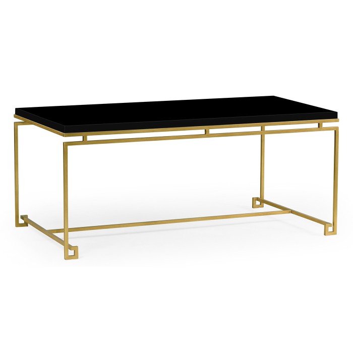 Gilded Iron Rectangular Coffee Table with Smoky Black Top