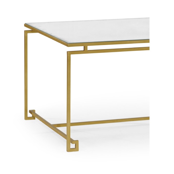 Gilded Iron Rectangular Coffee Table with An Antique Glass Top
