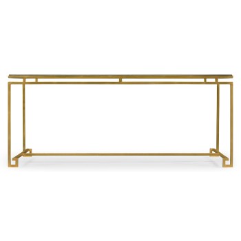 Gilded Iron Rectangular Coffee Table with A Black Glass Top