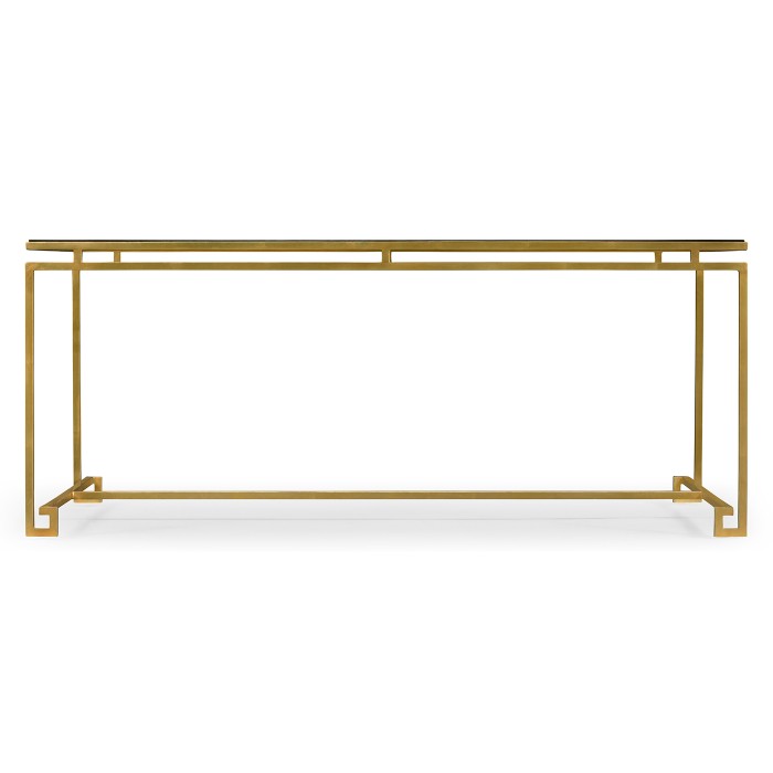 Gilded Iron Rectangular Coffee Table with A Black Glass Top