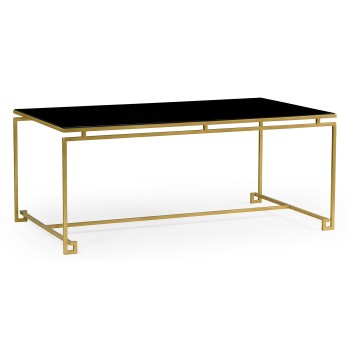 Gilded Iron Rectangular Coffee Table with A Black Glass Top