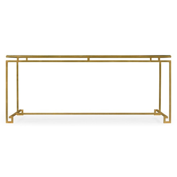 Gilded Iron Rectangular Coffee Table with Clear Glass Top