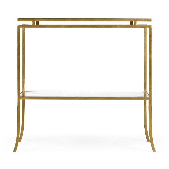 Gilded Iron Rectangular Side Table with An Antique Glass Top