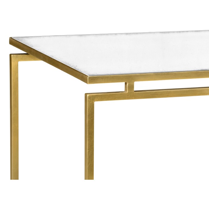 Gilded Iron Rectangular Side Table with An Antique Glass Top