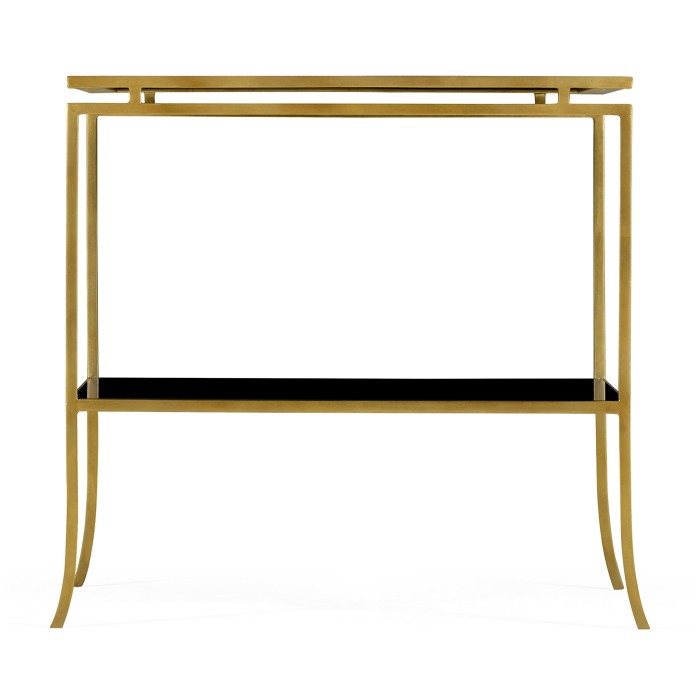 Gilded Iron Rectangular Side Table with A Black Glass Top