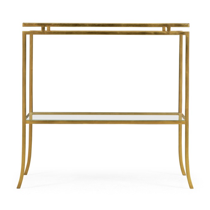 Gilded Iron Rectangular Side Table with A Clear Glass Top