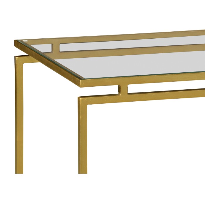 Gilded Iron Rectangular Side Table with A Clear Glass Top