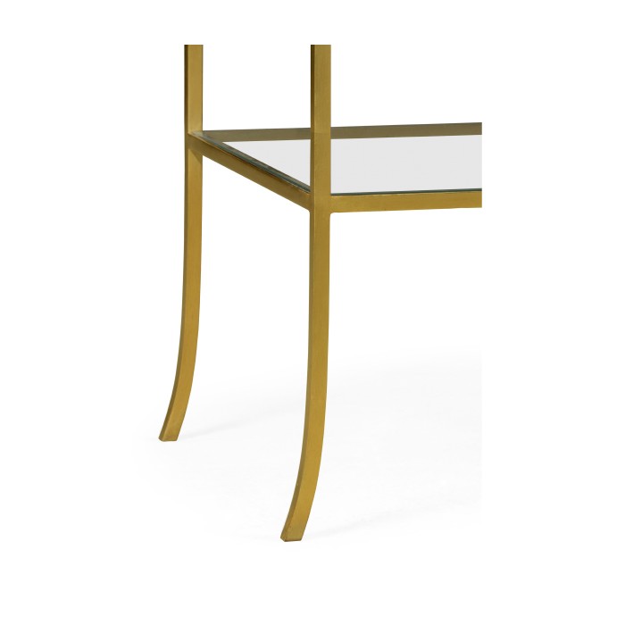 Gilded Iron Rectangular Side Table with A Clear Glass Top