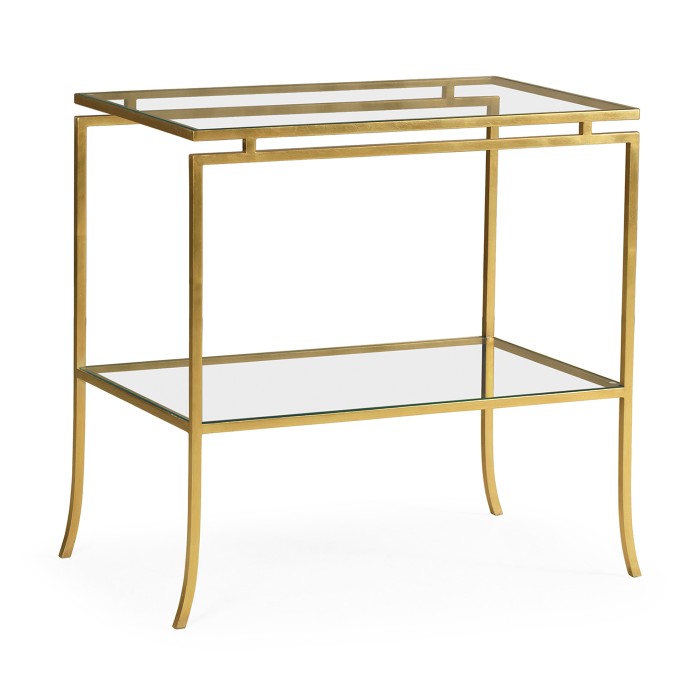 Gilded Iron Rectangular Side Table with A Clear Glass Top