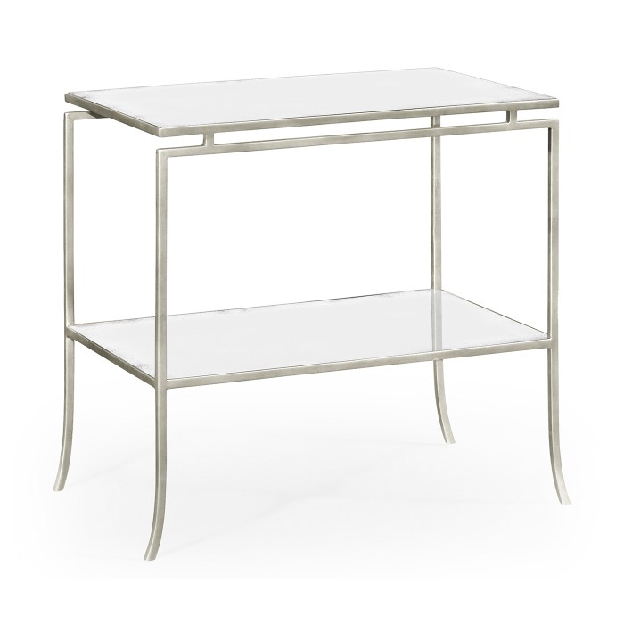 Silver Iron Rectangular Side Table with Antique Glass Top
