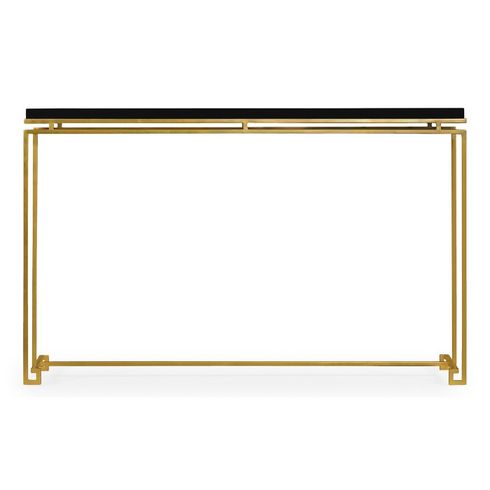 Gilded Iron Large Console Table with Smoky Black Top