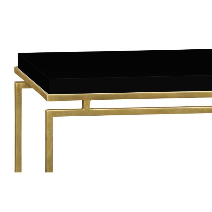 Gilded Iron Large Console Table with Smoky Black Top