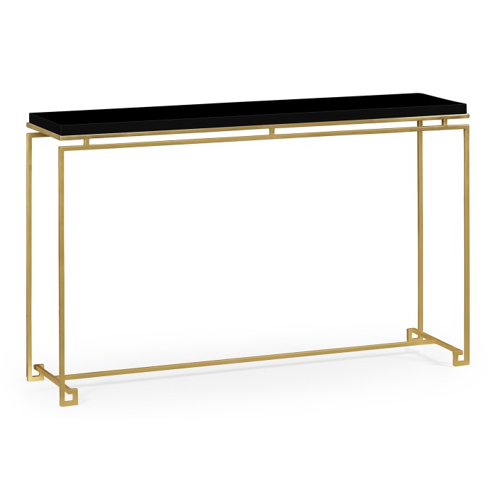 Gilded Iron Large Console Table with Smoky Black Top