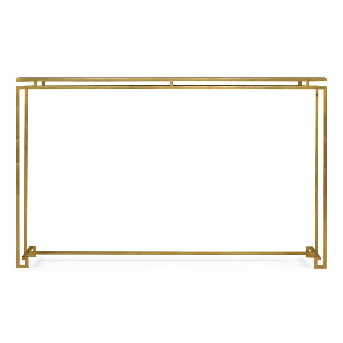 Gilded Iron Large Console Table with An Antique Glass Top