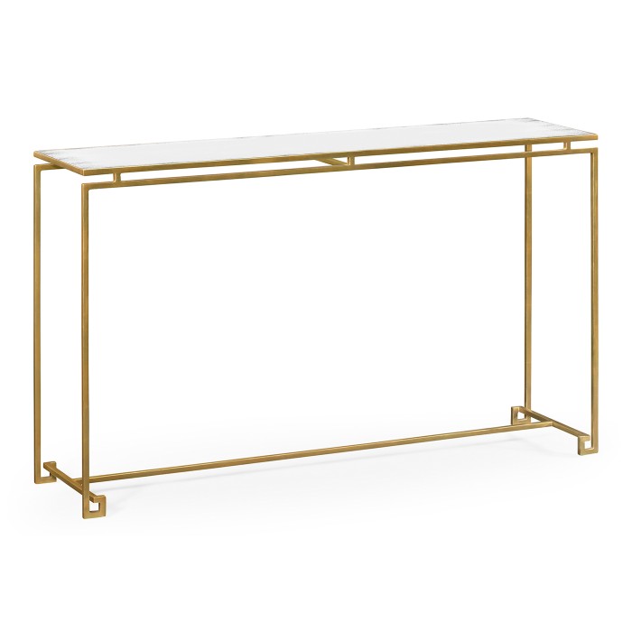 Gilded Iron Large Console Table with An Antique Glass Top