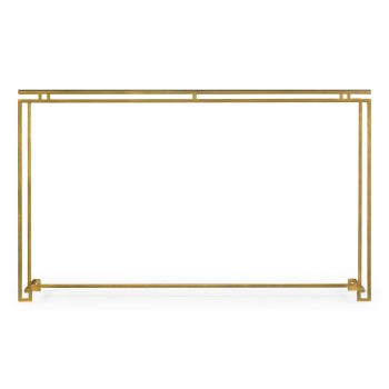 Gilded Iron Large Console Table with A Black Glass Top
