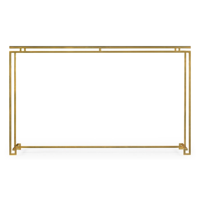 Gilded Iron Large Console Table with A Black Glass Top