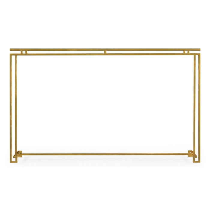 Gilded Iron Large Console Table with A Clear Glass Top