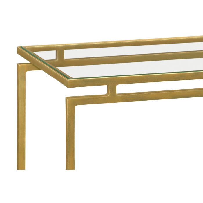 Gilded Iron Large Console Table with A Clear Glass Top