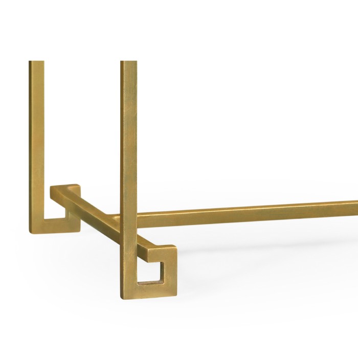 Gilded Iron Large Console Table with A Clear Glass Top
