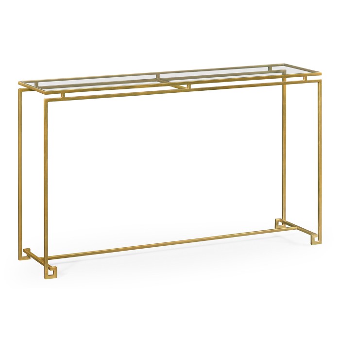 Gilded Iron Large Console Table with A Clear Glass Top
