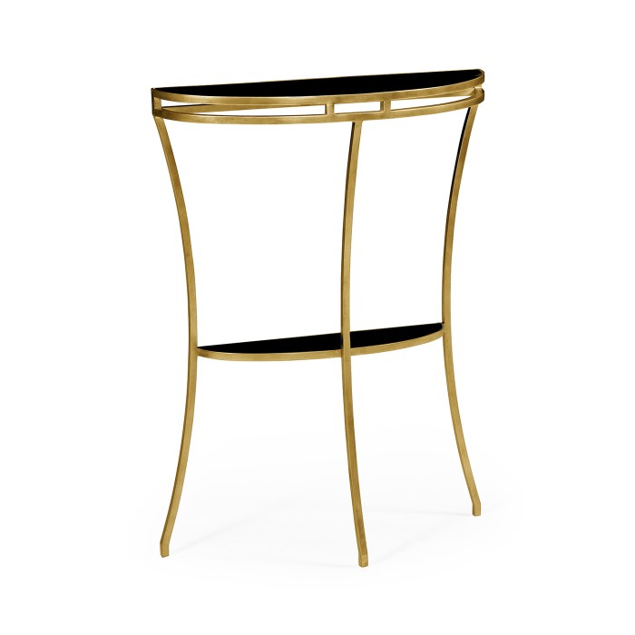 Gilded iron demilune console table