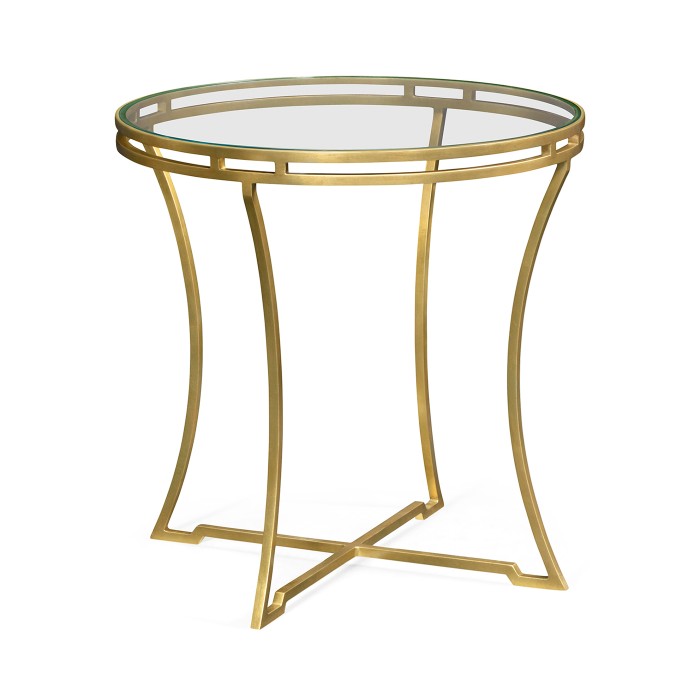 Gilded Iron Round Side Table with Clear Glass Top