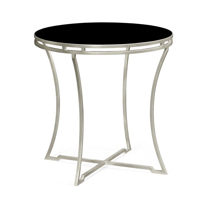 Silver Iron Round Side Table with A Black Glass Top