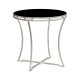 Silver Iron Round Side Table with A Black Glass Top