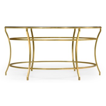 Gilded Iron Round Coffee Table with A Black Glass Top
