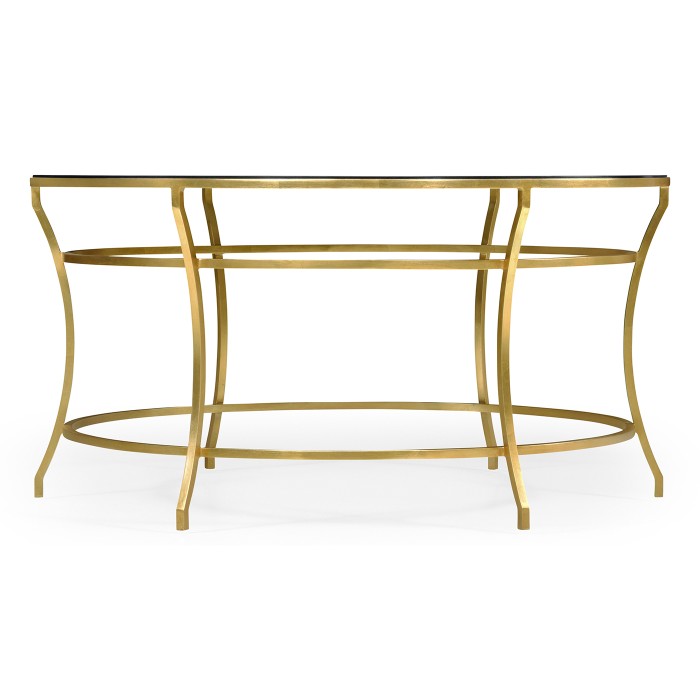 Gilded Iron Round Coffee Table with A Black Glass Top