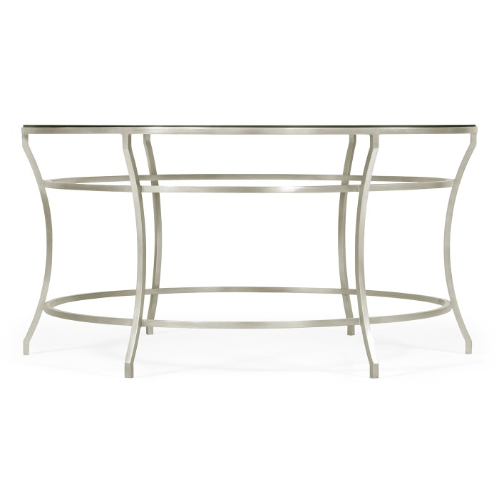 Silver Round Iron Coffee Table with Black Glass Top