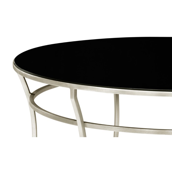 Silver Round Iron Coffee Table with Black Glass Top