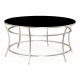 Silver Round Iron Coffee Table with Black Glass Top