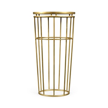 Gilded Iron Round End Table with Black Glass Top