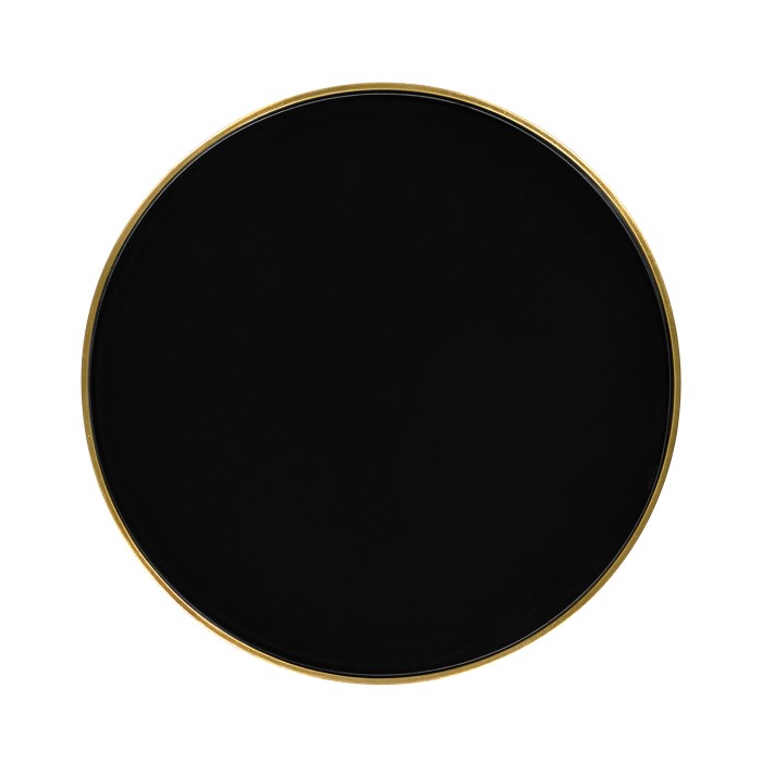 Gilded Iron Round End Table with Black Glass Top