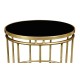 Gilded Iron Round End Table with Black Glass Top