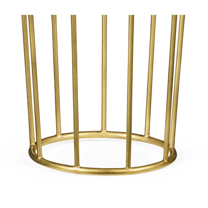 Gilded Iron Round End Table with Black Glass Top