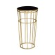 Gilded Iron Round End Table with Black Glass Top
