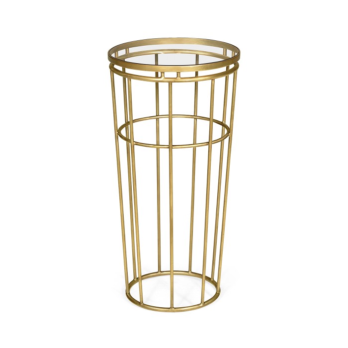 Gilded Iron Round End Table with A Clear Glass Top